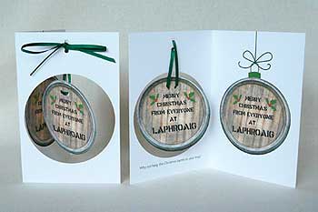 Christmas card dsign for Laphroaig Distillery barrel corporate cards